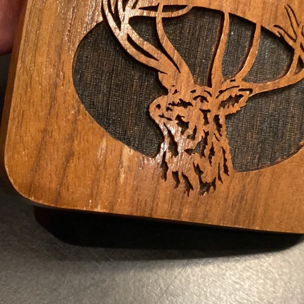 VTG 1977 Lasercraft wooden buck chunky deer belt buckle hunting